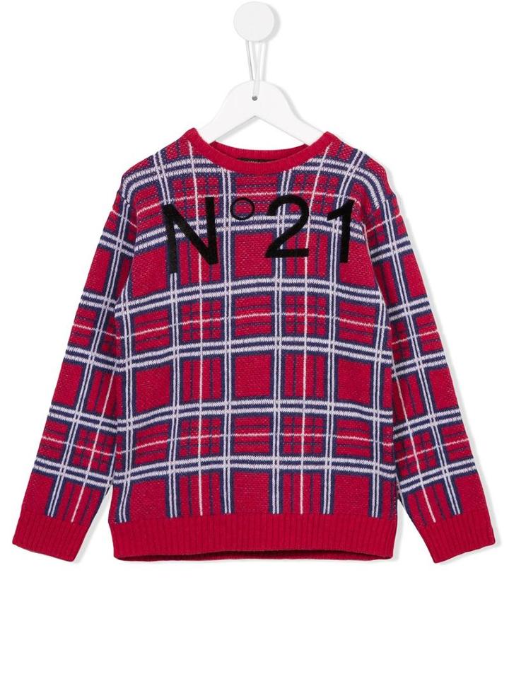 No21 Kids Plaid Logo Jumper, Boy's, Size: 12 Yrs, Red
