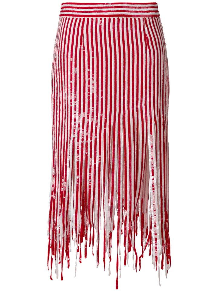 Monse Mid-length Fringed Skirt - Red