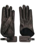 Off-white Tag Detail Leather Gloves - Black