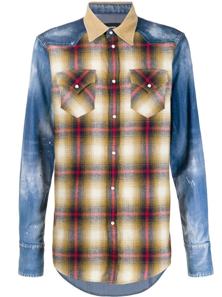Dsquared2 Check Panelled Shirt - Blue