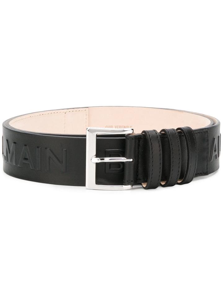 Balmain Logo Embossed Belt - Black