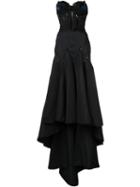Marchesa Draped Train Corset Gown, Women's, Size: 6, Black, Silk/feather