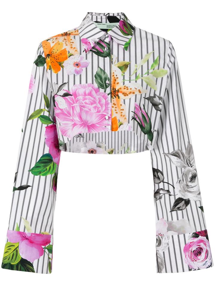 Off-white Cropped Floral Printed Blouse - Multicolour