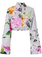 Off-white Cropped Floral Printed Blouse - Multicolour