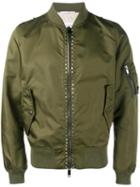Valentino Rockstud Bomber Jacket, Men's, Size: 48, Green, Polyamide/cotton/linen/flax/polyester
