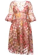 Marchesa Notte Polka Dot Flared Dress - Pink