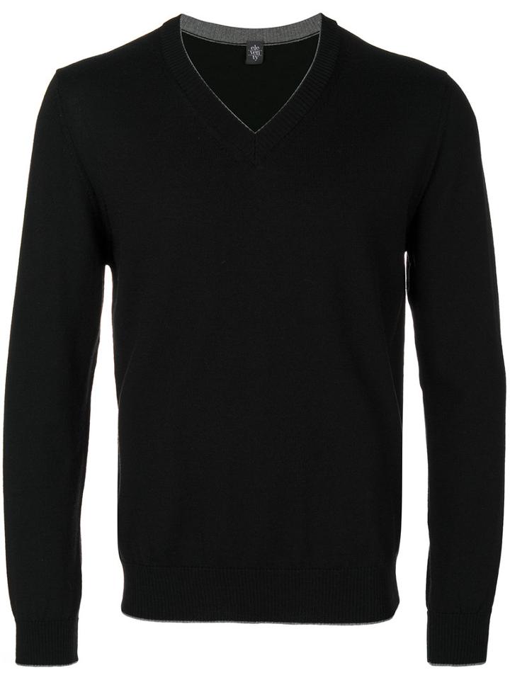 Eleventy - V Neck Sweatshirt - Men - Virgin Wool - M, Black, Virgin Wool