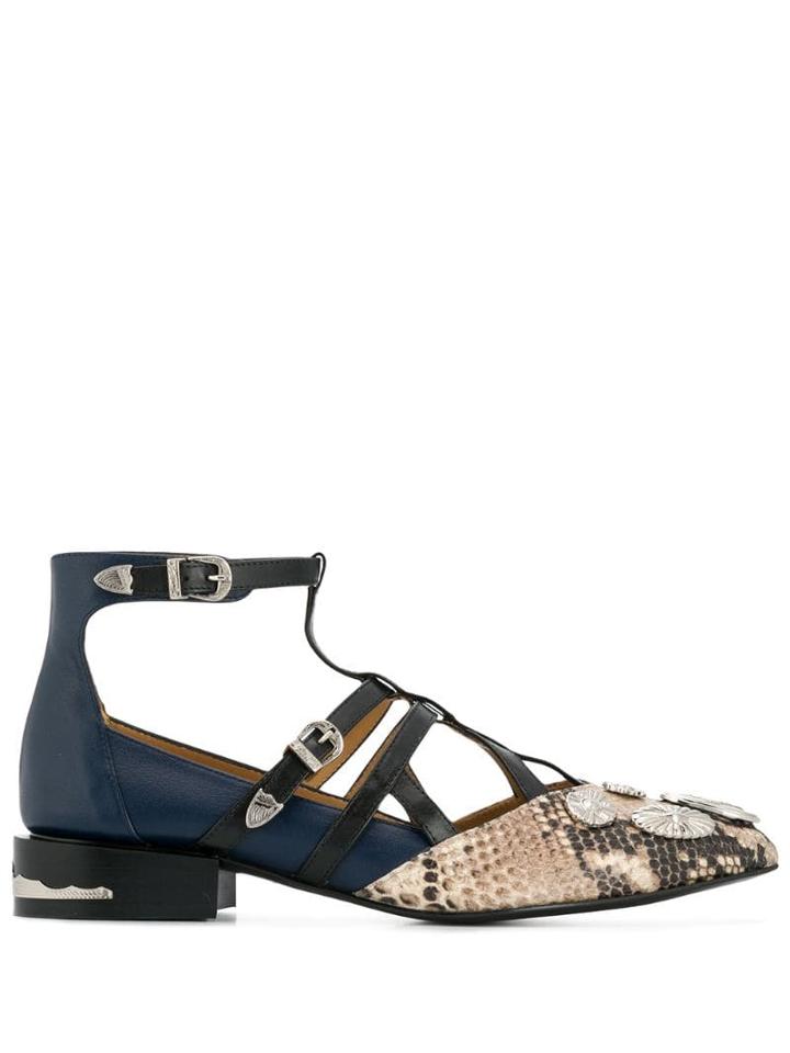 Toga Pulla Embellished Snakeskin Sandals - Blue