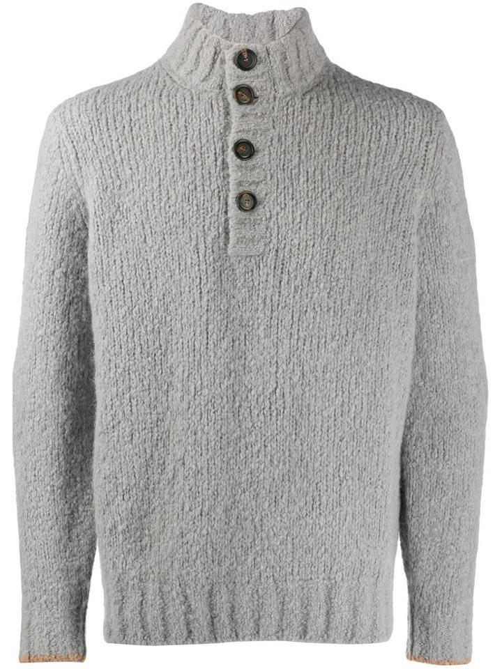 Brunello Cucinelli Button High Neck Sweater - Grey