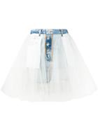 Unravel Project Tulle Layered Denim Skirt - Blue