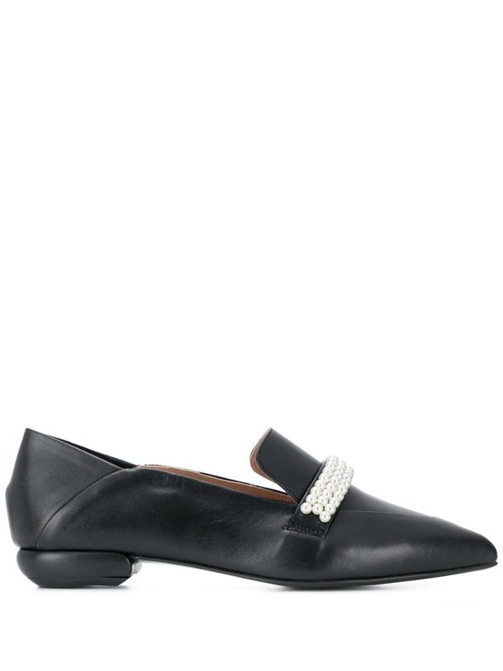 Suecomma Bonnie Pearl Detailed Pointy Loafers - Black