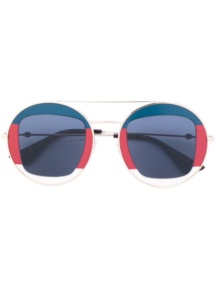 Gucci Eyewear Sylvie Web Round Metal Sunglasses - Blue