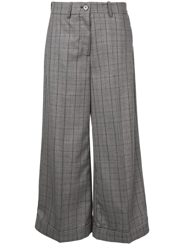 Erika Cavallini Wide Leg Checked Cropped Trousers - Grey