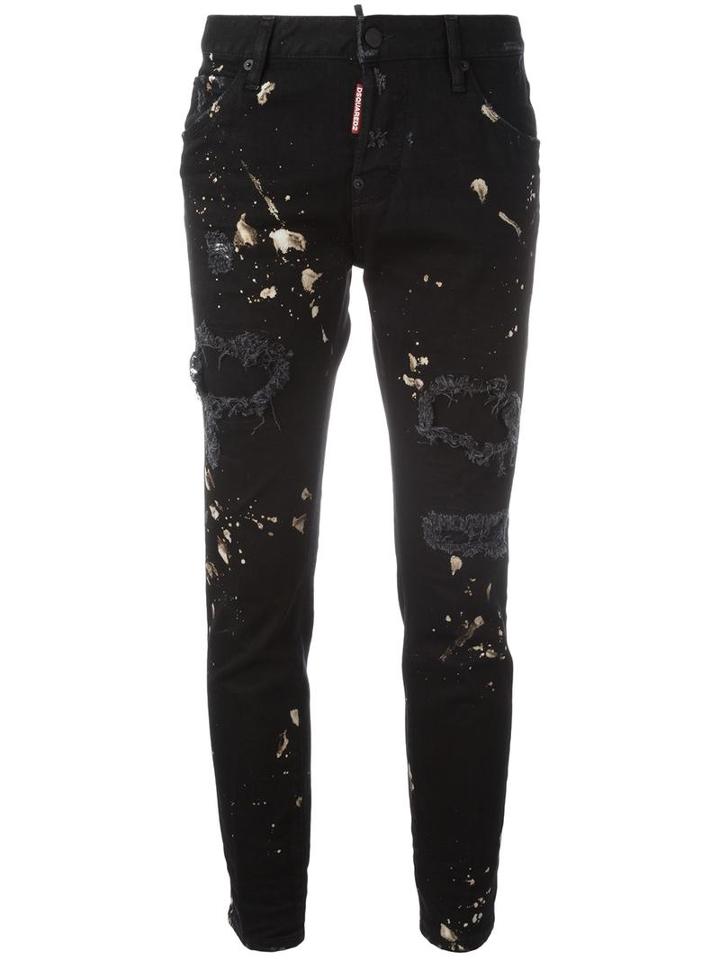 Dsquared2 Cool Girl Paint Splatter Jeans, Size: 42, Black, Cotton/spandex/elastane/calf Leather