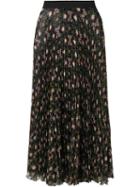 P.a.r.o.s.h. Floral Print Pleated Skirt, Women's, Size: Large, Black, Polyester