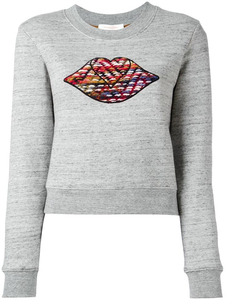 See By Chloé Boucle Bisous Sweatshirt, Women's, Size: Large, Grey, Cotton/spandex/elastane/virgin Wool/acrylic