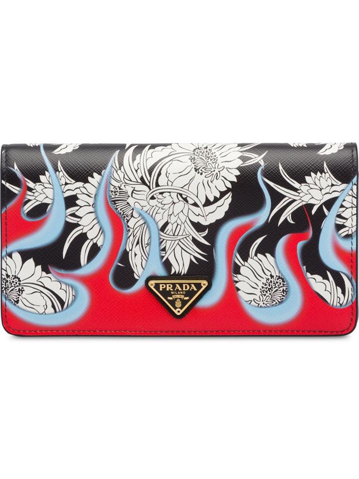Prada Dahlia Flame Print Saffiano Mini Bag - Black
