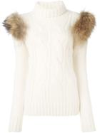 Forte Couture Turtleneck Cable Knit Pullover, Women's, Size: Small, Nude/neutrals, Cotton/mink Fur/alpaca/merino