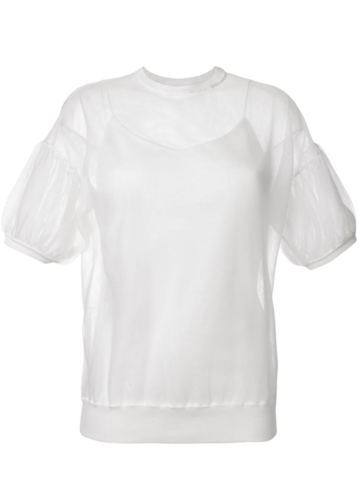 Le Ciel Bleu Semi-sheer Balloon Sleeve Blouse, Women's, Size: 36, White, Cotton
