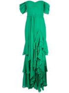 Badgley Mischka Off-shoulder Tiered Ruffle Gown - Green