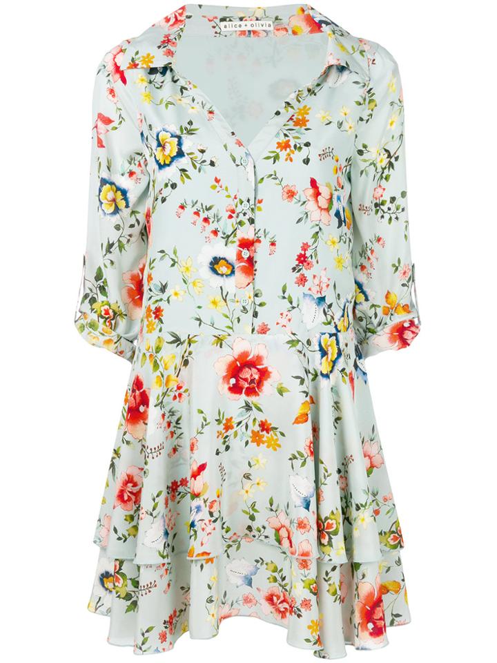 Alice+olivia Floral-print Mini Shirt Dress - Blue