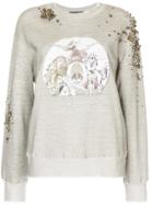 Tiger In The Rain Embellished Printed Sweatshirt - Grey