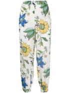 Tory Burch Elasticated Floral Print Trousers - White