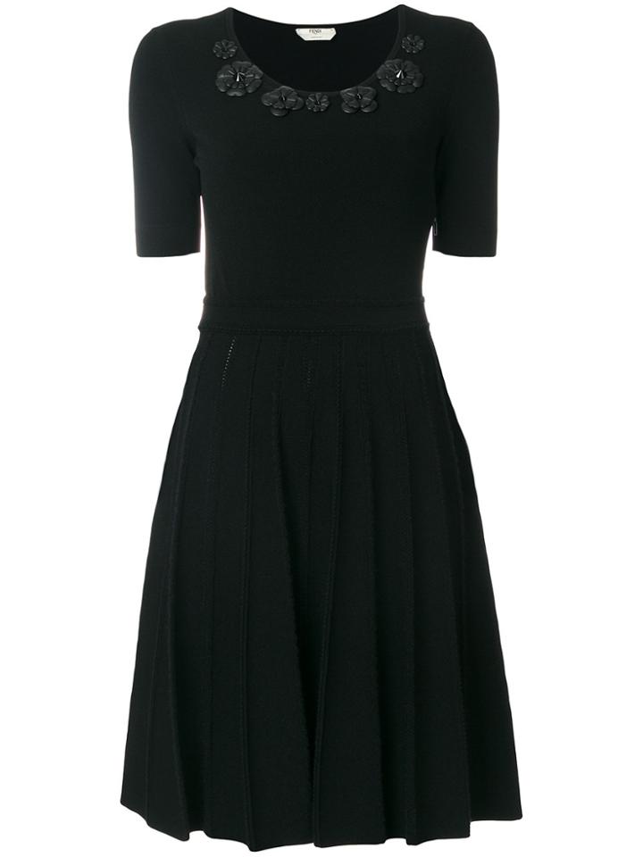 Fendi Pleated Appliqué Dress - Black