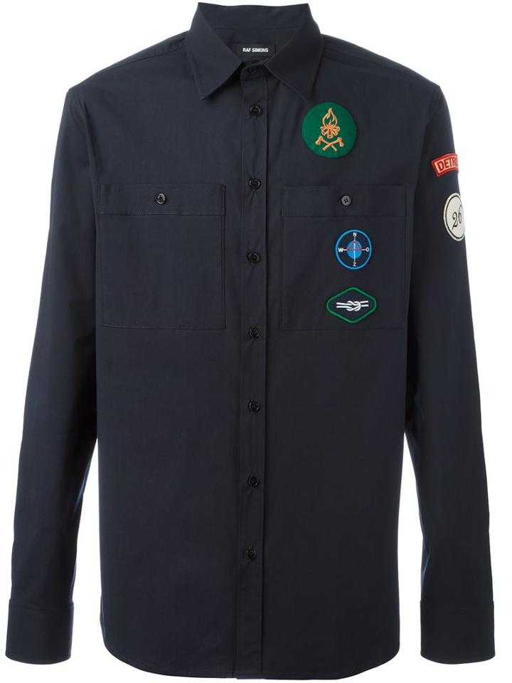 Raf Simons Patched Shirt, Men's, Size: 48, Blue, Cotton/polyurethane