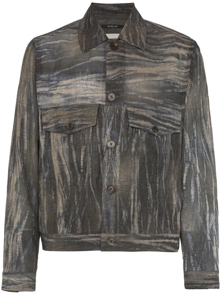 Song For The Mute Stripe Print Envelope Pocket Shirt Jacket - Black