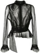 Maison Margiela - Sheer Ruffled Blouse - Women - Cotton/polyamide - 40, Black, Cotton/polyamide