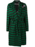 Rochas Brooch Embellished Stripe Coat, Women's, Size: 42, Green, Cotton/polyester/silk/viscose