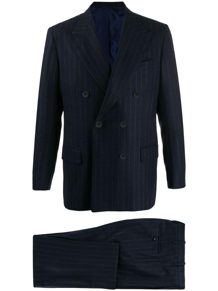 Kiton Double Breasted Stripe Suit - Blue