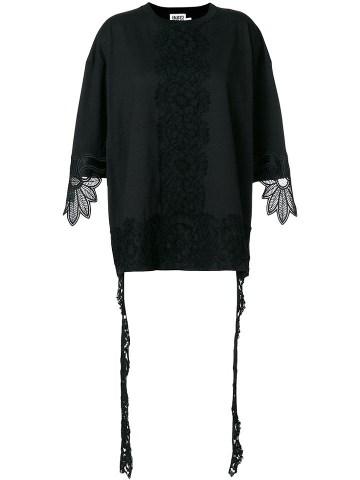 Fausto Puglisi Lace Trim Oversized T-shirt - Black