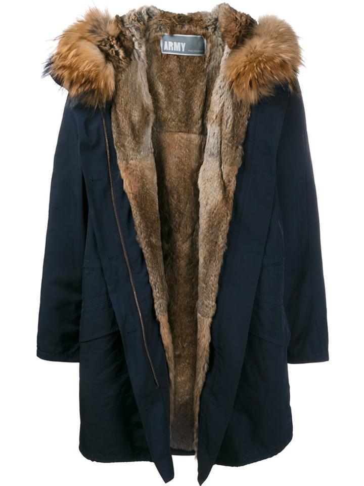 Army Yves Salomon Navy Brown Fur Lined Parka - Blue