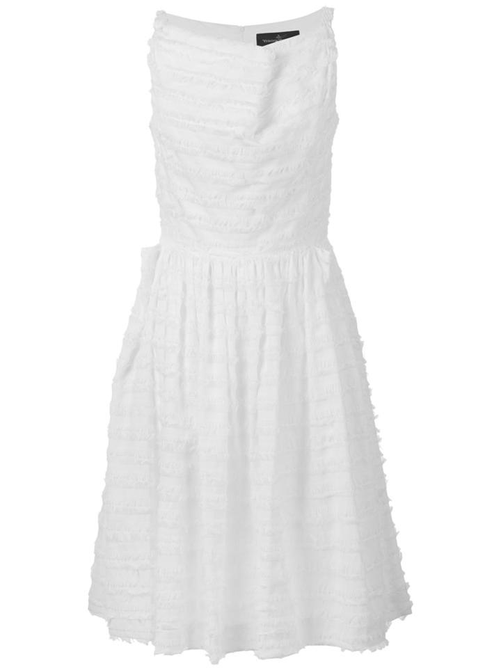 Vivienne Westwood Anglomania - Fringe Detail Flared Dress - Women - Cotton/polyester - 40, White, Cotton/polyester