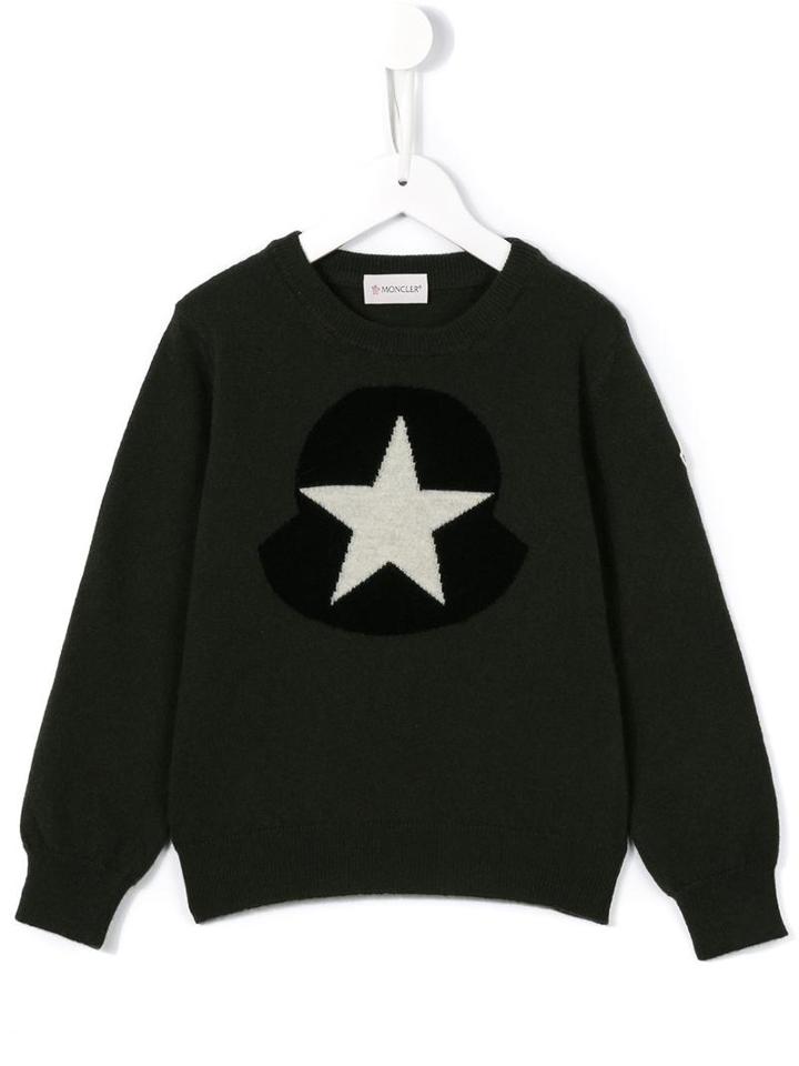 Moncler Kids Star Logo Intarsia Jumper, Boy's, Size: 10 Yrs, Green