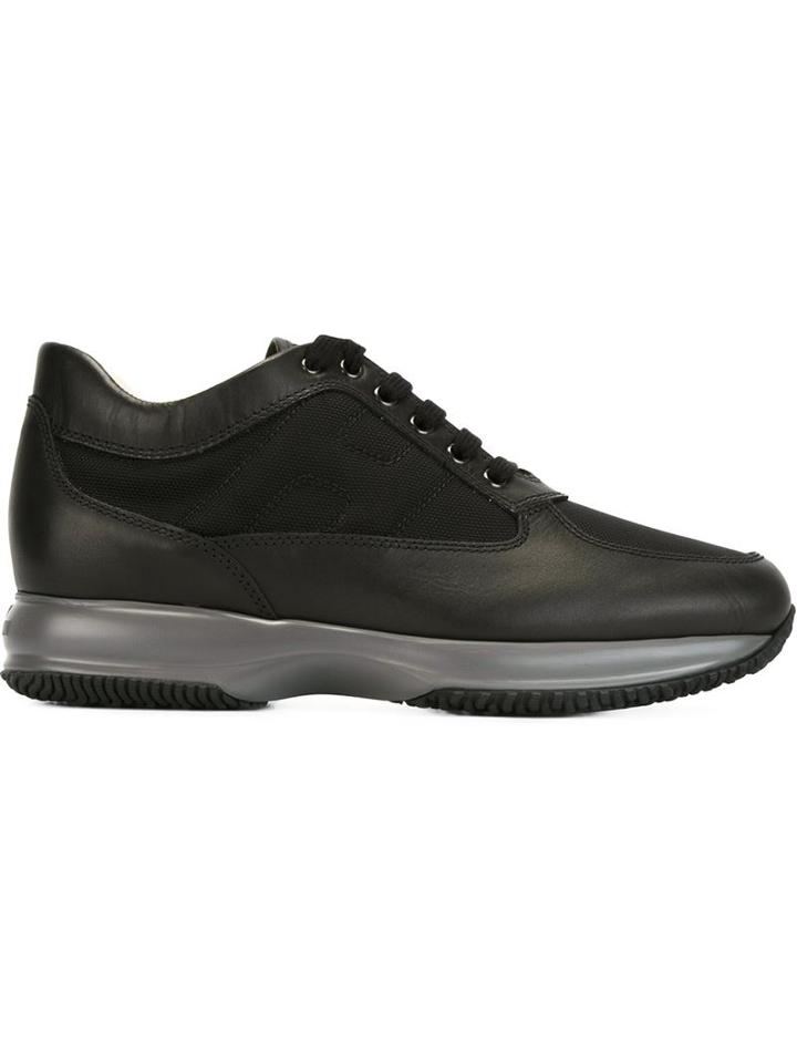 Hogan Panelled Sneakers, Men's, Size: 9.5, Black, Calf Leather/nylon/leather/rubber