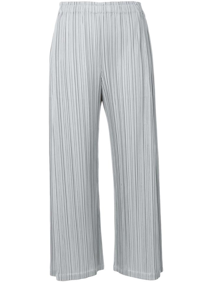 Pleats Please By Issey Miyake Cropped Pleated Wide-leg Trousers - Grey