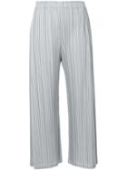 Pleats Please By Issey Miyake Cropped Pleated Wide-leg Trousers - Grey