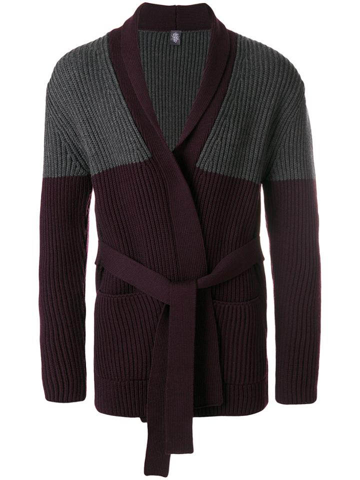 Eleventy Shawl Lapel Ribbed Cardigan - Pink & Purple