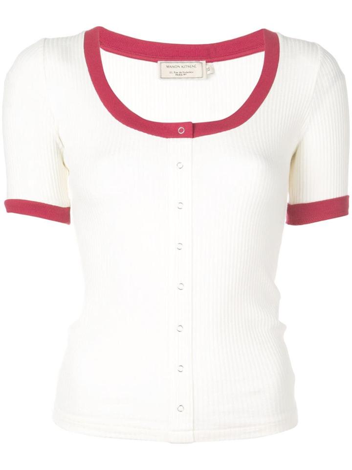 Maison Kitsuné Contrast Trim Knitted Top - White
