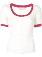 Maison Kitsuné Contrast Trim Knitted Top - White