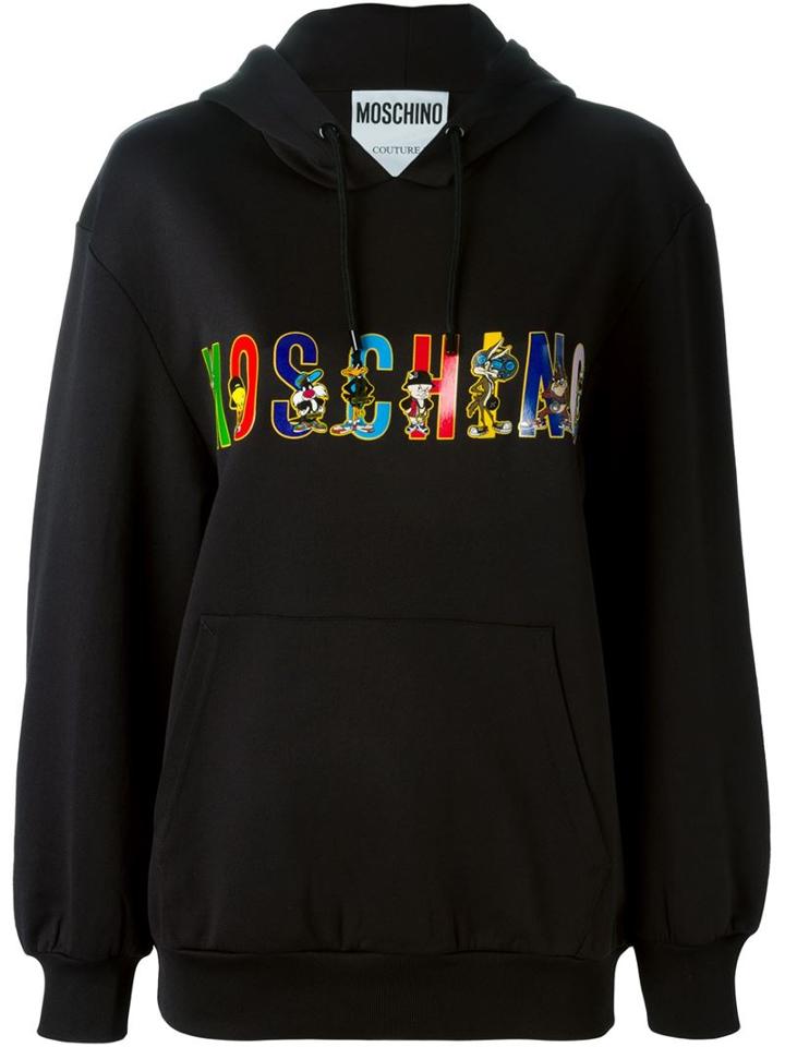 Moschino Looney Tunes Logo Print Hoodie, Women's, Size: 40, Black, Polyamide/cotton