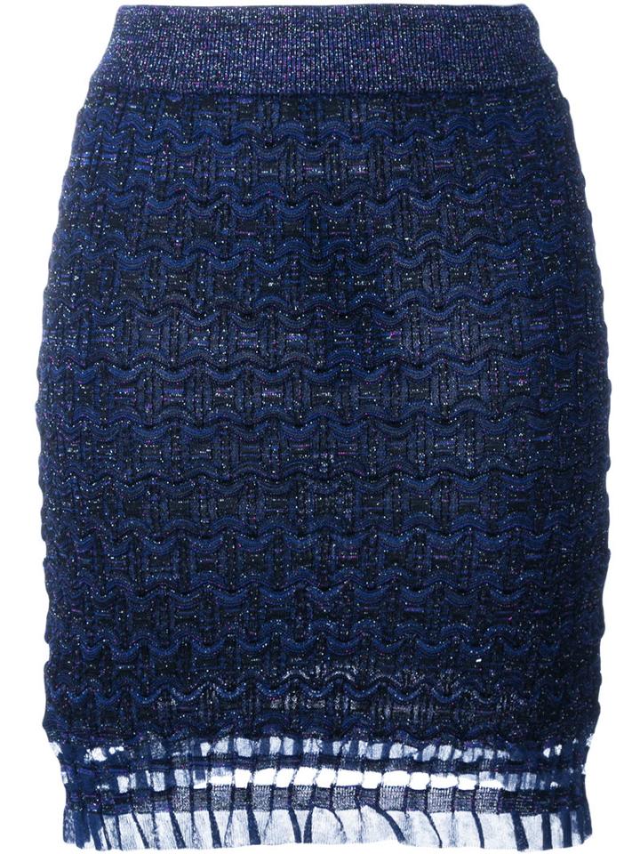 Kenzo - Lace Hem Skirt - Women - Polyamide/polyester/viscose/metallized Polyester - L, Women's, Blue, Polyamide/polyester/viscose/metallized Polyester