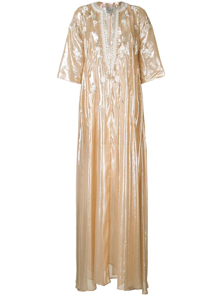 Carolina Herrera - Embroidered Kaftan - Women - Silk/lurex - S, Nude/neutrals, Silk/lurex