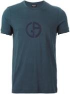 Giorgio Armani Logo Print T-shirt, Men's, Size: 52, Blue, Cotton