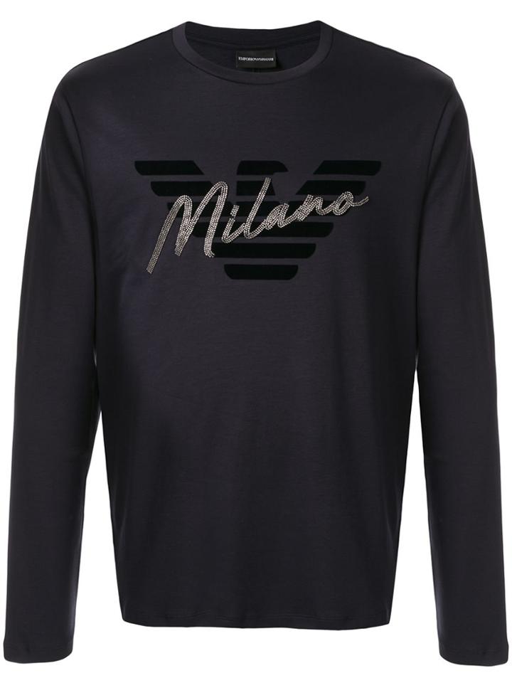 Emporio Armani Milano Logo Jersey Top - Blue
