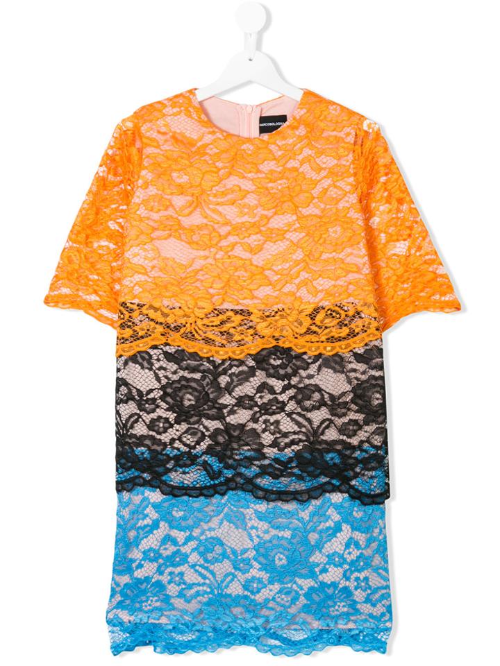 Marco Bologna Kids Short Sleeve Lace Dress - Yellow & Orange
