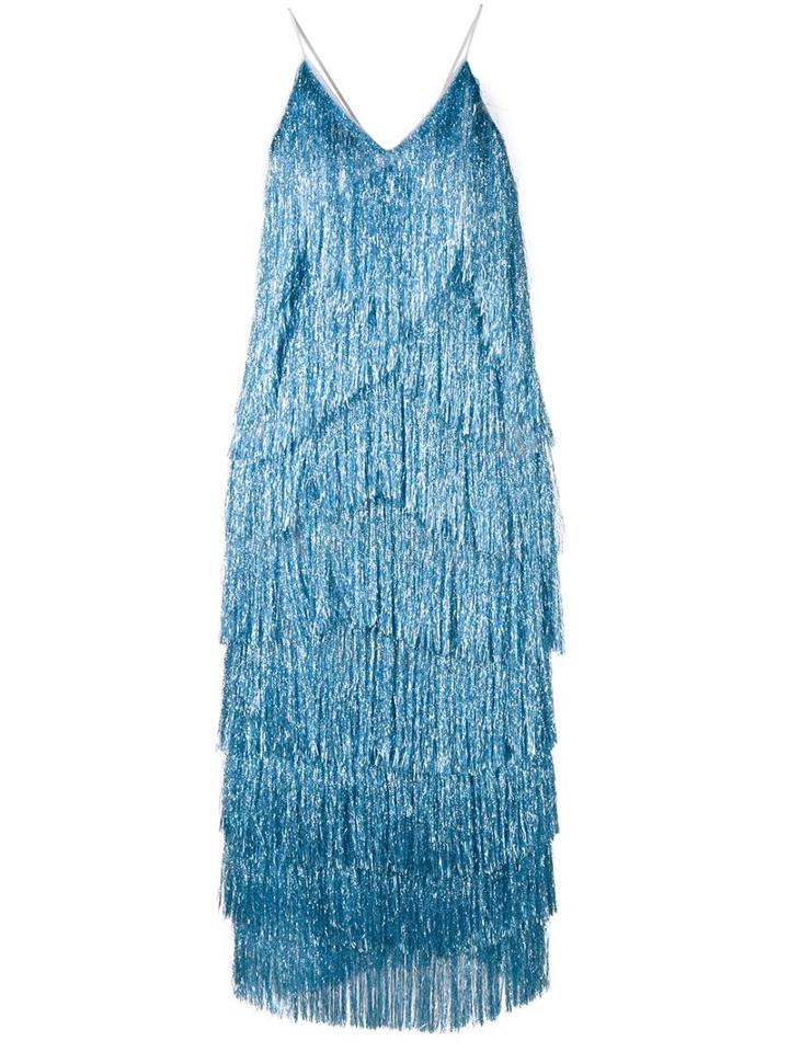 Walk Of Shame Tiered Tinsel Dress, Women's, Size: 38, Blue, Polyester/iris Florentina Root Extract